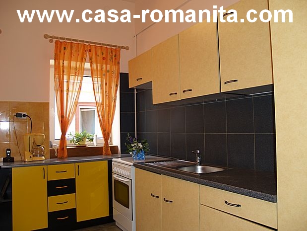 große Küche im Ferienhaus Casa Romanita I in Brasov Sie benötigen einen Internetzugang in Ihrem Ferienhaus? Kein Problem, das Ferienhaus Casa Romanita hat sogar einen Computer zum inklusive surfen.