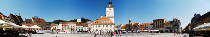 180° πανοραμική φωτογραφία του Brasov, με θέα στην πλατεία της αγοράς της Κροστάνδης